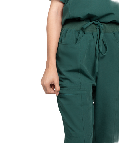 Green scrubs with a Pulse logo on a white background